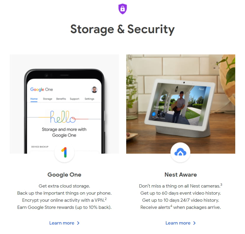 Storage & Security - Google Store: subscriptions