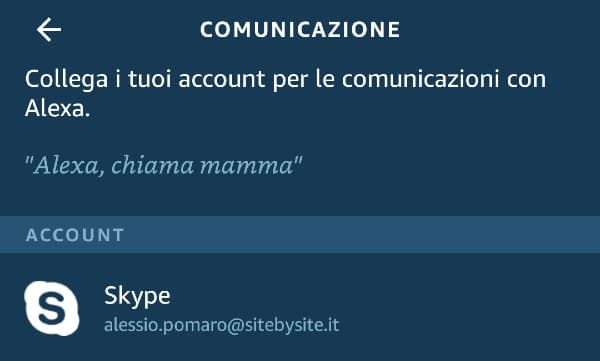 Chiamare con Alexa: associazione con Skype